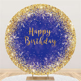 Lofaris Navy Blue And Golden Circle Happy Birthday Backdrop